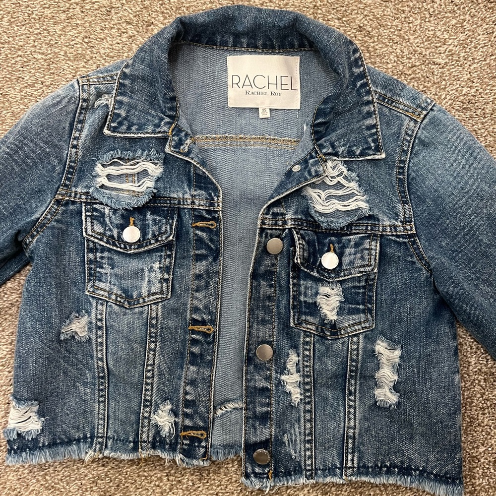Rachel Roy Distressed Crop Denim Jacket XS